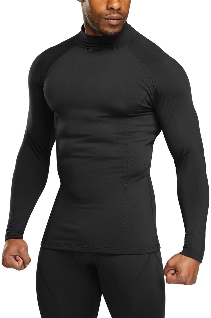 TSLA Men's Thermal Long Sleeve Compression Shirts, Mock/Turtleneck Winter Sports Running Base Layer Top, Heatlock Mock Neck Black, Large - Image 1